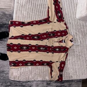 Vintage panhandle, slim Red and Beige aztec pearl snap